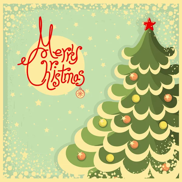 Biglietto natalizio vintage con albero e testo — Vettoriale Stock