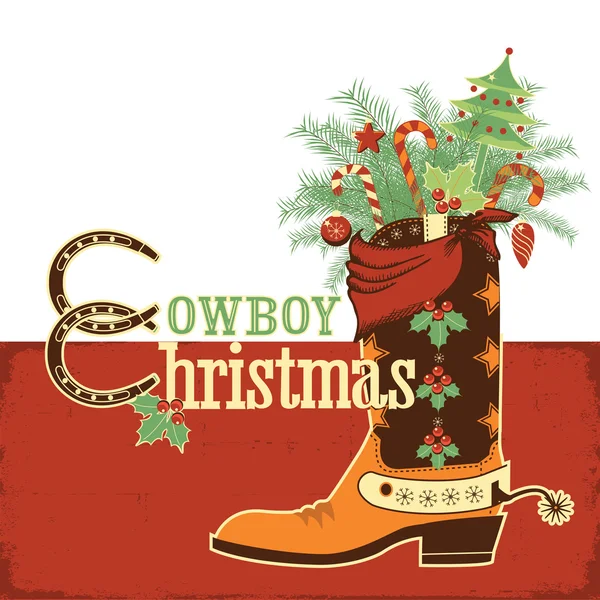 Cowboy Kerst boot — Stockvector