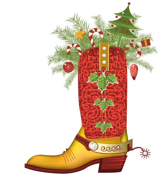 クリスマス カウボーイ boot.luxury 靴に分離白 — ストックベクタ