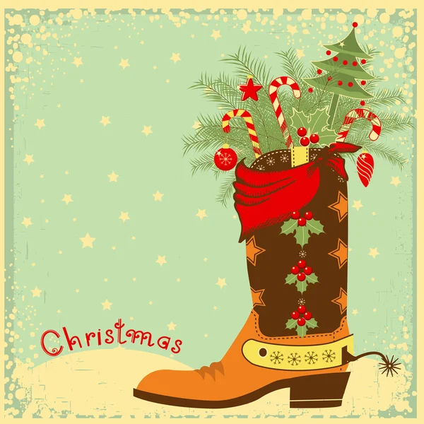 Botte de cow-boy avec éléments de Noël — Image vectorielle