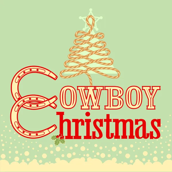 Cowboy Christmas card with text and rope tree — Stock Vector