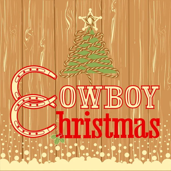 Cartão de Natal de cowboy com árvore de corda de decoração — Vetor de Stock