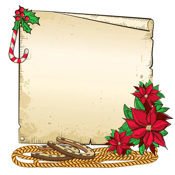 Fond de Noël avec fer à cheval et papier pour texte . — Image vectorielle