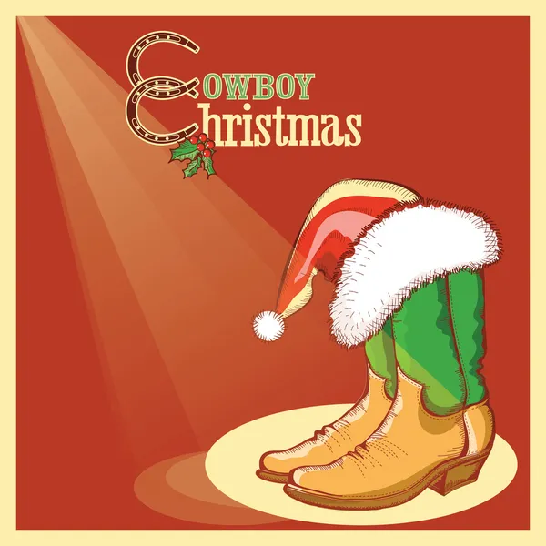 Cowboy christmas card with american shoes — Stock Vector