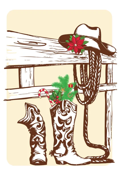 Christmas cowboy elements for holiday. — Stock Vector