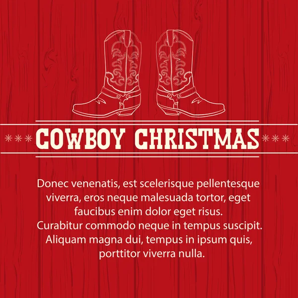 Amerikaanse rode Kerstmis achtergrond met cowboy laarzen en tekst. — Stockvector