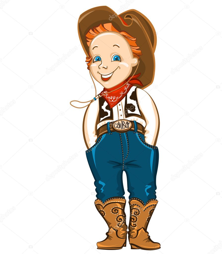 Young cowboy isolated on white.