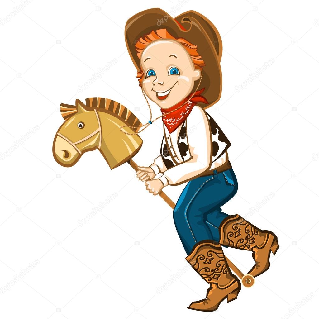 cowboy kid and toy horse