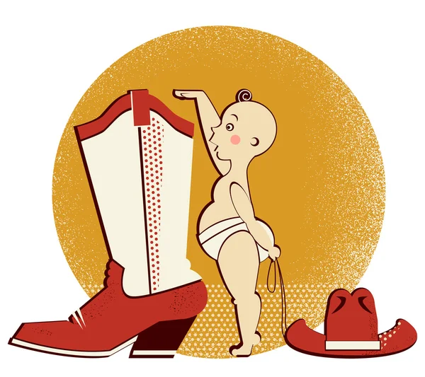 Ковбойский ребенок и ботинок — стоковый вектор
