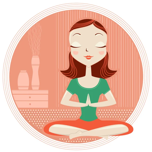 Mujer de yoga en poses de loto — Vector de stock