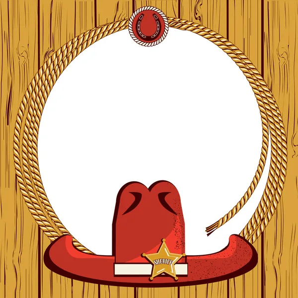 Ковбойський мотузковий каркасний фон і західний капелюх — стоковий вектор