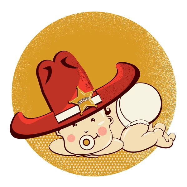 カウボーイ大きい西部保安官の帽子と小さな赤ちゃん — ストックベクタ
