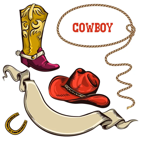 Cowboy objets américains — Image vectorielle