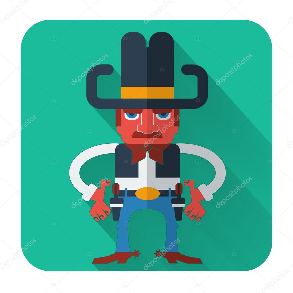 Cowboy with guns.Vector flat style icon