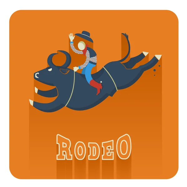 Rodeo icon.Man cavalcando un toro — Vettoriale Stock