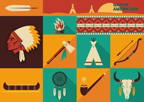 Native Americans icons.Vector flat design — Stock Vector