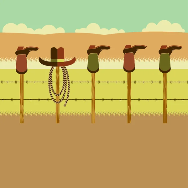 Botas de vaquero en poste de valla — Vector de stock