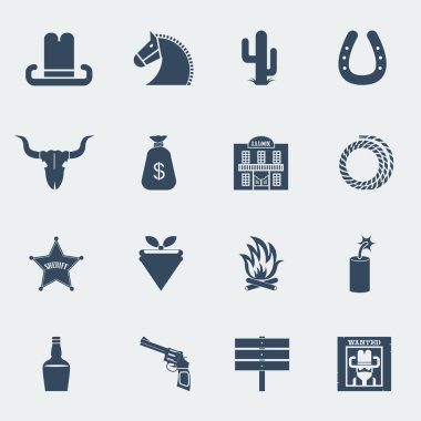 kovboy icons.vector vahşi batı sembollerin izole 
