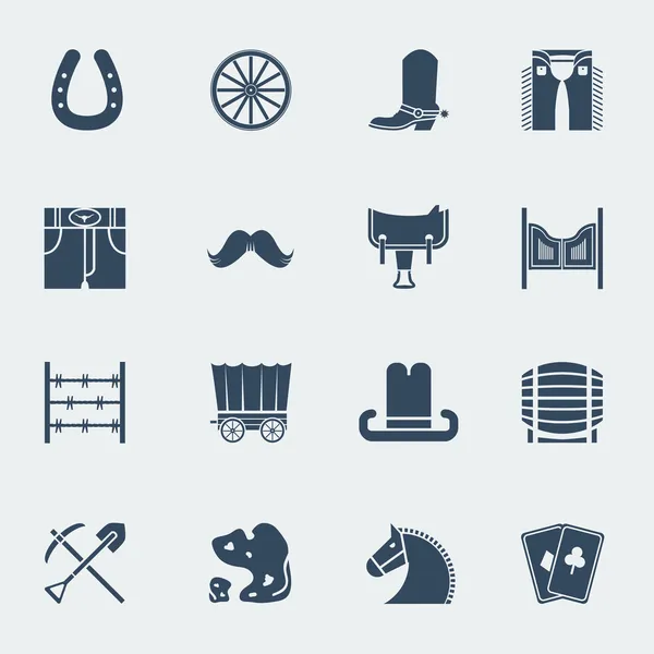 Pictogramas de vaquero.Vector salvaje oeste iconos aisladosen blanco — Archivo Imágenes Vectoriales