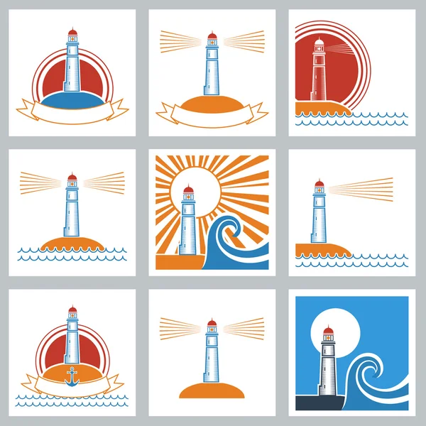 Lighthouse colors icons. — Stock Vector
