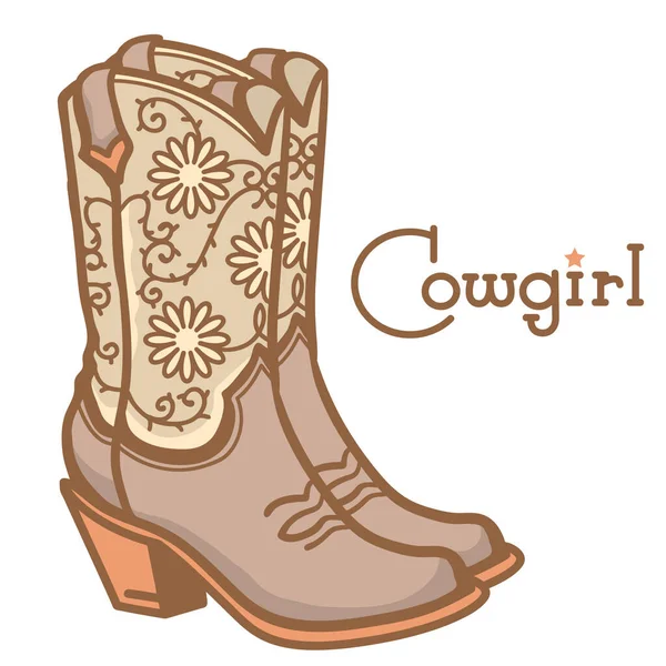 Cowboy Boots American Traditional Ornate Flowers Decoration Cowgirl Boots Text — Stock Vector