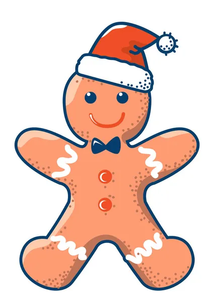 圣诞假期 姜饼人戴着圣诞礼帽吃饼干 在白色上孤立的病媒寒假图解 供设计之用 — 图库矢量图片