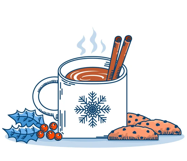 Taza Navidad Leche Café Galletas Chocolate Dulce Tarjeta Vector Invierno — Archivo Imágenes Vectoriales