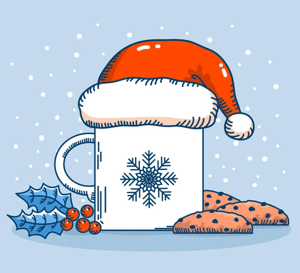 Χριστουγεννιάτικο Τσάι Καφέ Γλυκά Μπισκότα Σοκολάτας Διάνυσμα Χειμώνα Χρύιστμα Κάρτα — Διανυσματικό Αρχείο