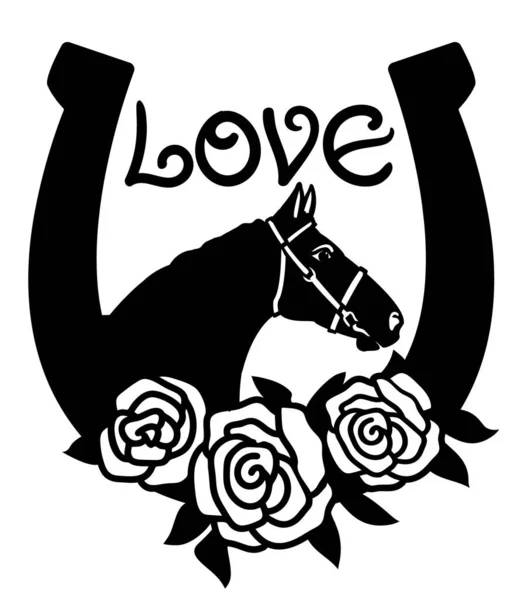 Sylwetka Znaku Konia Podkowy Róż Ilustracja Izolowane Białym Druku Lub — Wektor stockowy