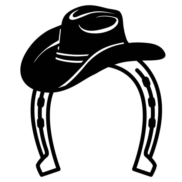 Cowboy Hoed Hoefijzer Symbool Zwart Silhouet Vector Illustratie Cowboy Spullen — Stockvector
