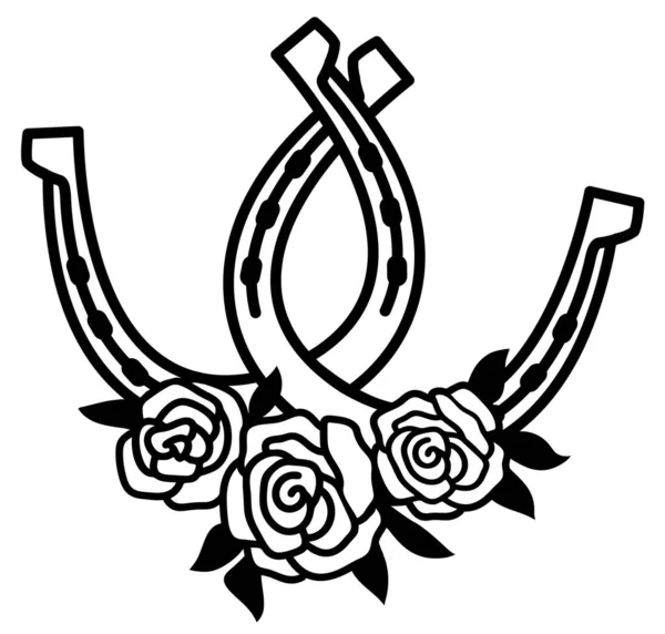 Dwie Połączone Podkowy Szczęśliwy Symbol Podkowy Róż Dekoracji Kwiatowej Wektor — Wektor stockowy