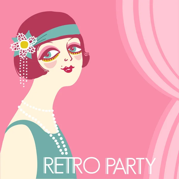 Retro Partij Uitnodiging Ontwerp Sjabloon Vintage Flapper Meisje 1920 Stijl — Stockvector