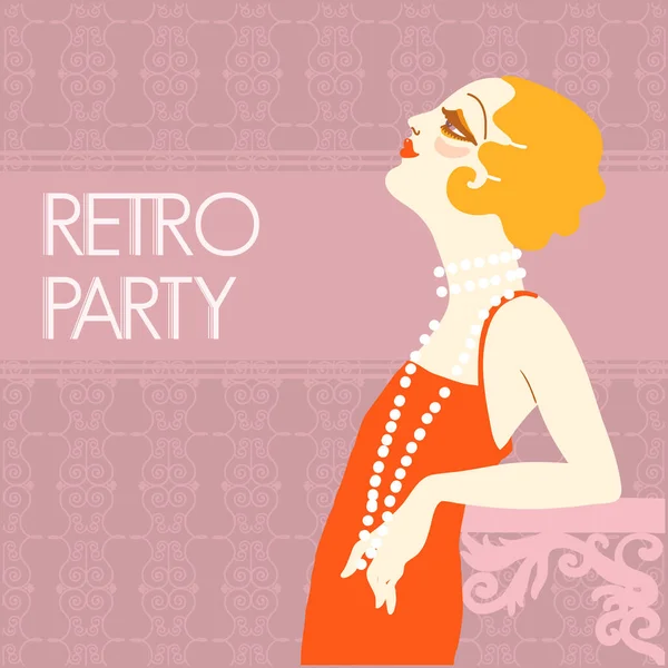 Retro Partij Uitnodiging Ontwerp Sjabloon Vintage Flapper Meisje 1920 Stijl — Stockvector