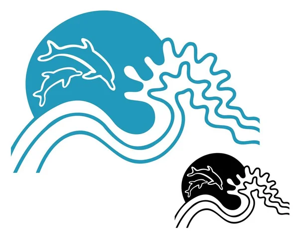 Delfines Azules Olas Marinas Olas Mar Vector Símbolo Ilustración Aislado — Vector de stock