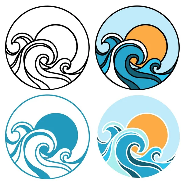 Soleil Vagues Icône Logo Vectoriel Symbole Illustration Contour Style Design — Image vectorielle