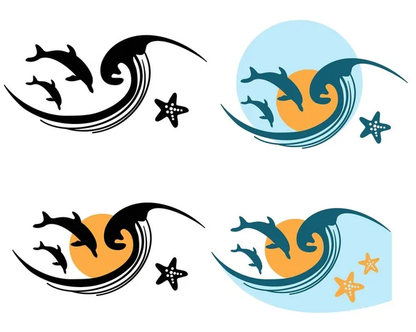 Olas Marinas Delfines Vector Silueta Imprimible Ilustración Símbolo Imprimible Ondas — Archivo Imágenes Vectoriales