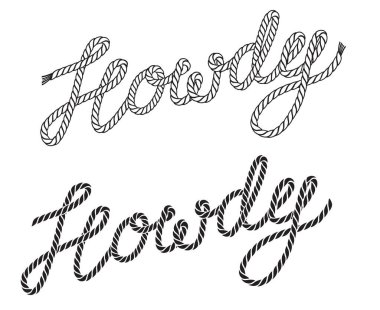 Howdy kovboy kement metni tasarım için beyaza izole edildi. Vektör Howdy ülke tasarımı