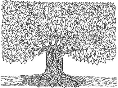 El çizimi yalnız bir illüstrasyon. Beyaz arkaplanda izole edilmiş vektör çizim sembolü ağacı