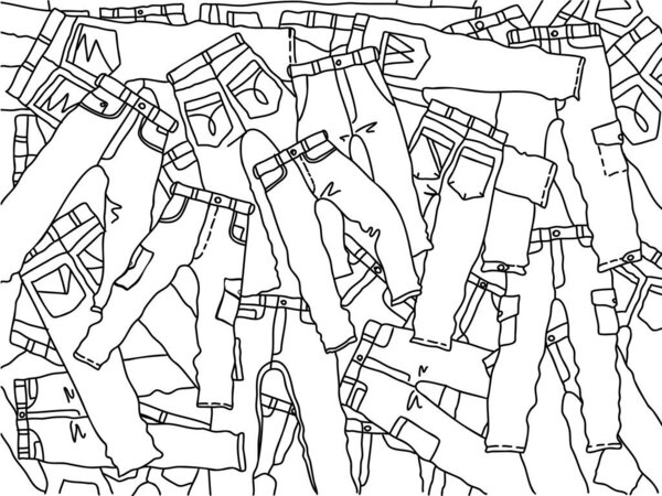 Джинсы на заднем плане. Векторный рисунок в джинсах, изолированный для дизайна, печати. Стильные джинсовые брюки