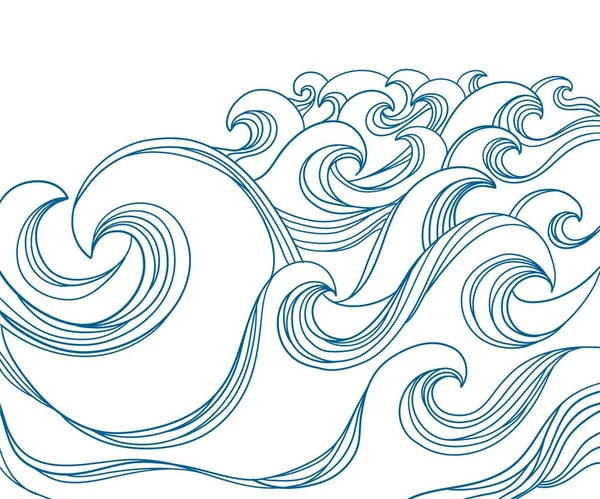 Vector Sea Waves Outline Graphic Illustration Background Print Design Seascape — Stock Vector