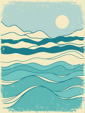 Dalgalar soyut arkaplan. Deniz dalgaları tasarım için mavi illüstrasyon arka planını çizdi. Deniz manzarası vektörü soyut mavi dalgalar beyaz üzerinde izole