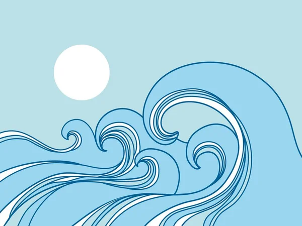 Wellen Abstrakten Hintergrund Meereswellen Handgezeichneten Blauen Illustrationshintergrund Für Design Seascape — Stockvektor