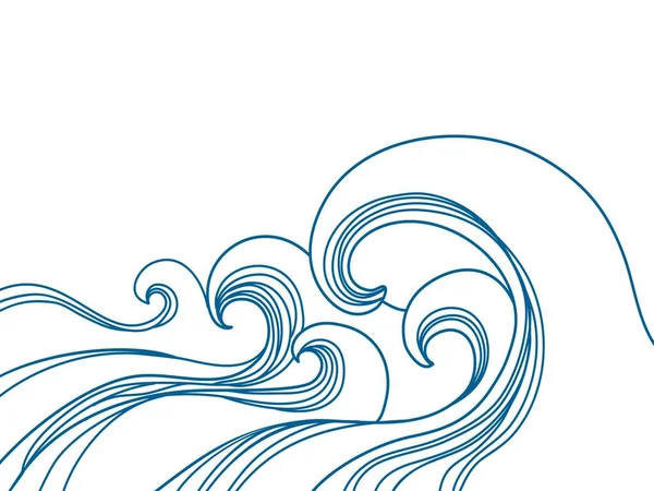 波浪的抽象背景 海浪手绘蓝色图解背景设计 海景矢量在白色上孤立的抽象蓝波 — 图库矢量图片