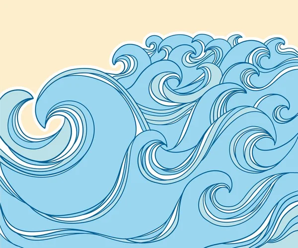 Ondes Fond Abstrait Vagues Mer Dessiné Main Fond Bleu Illustration — Image vectorielle