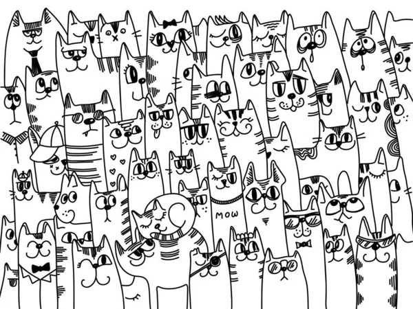 Cats Background Vector Cute Cartoon Cats Vector Doodle Hand Drawn — Stock Vector