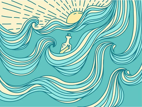 Ondes Fond Abstrait Vagues Mer Dessiné Main Fond Bleu Illustration — Image vectorielle