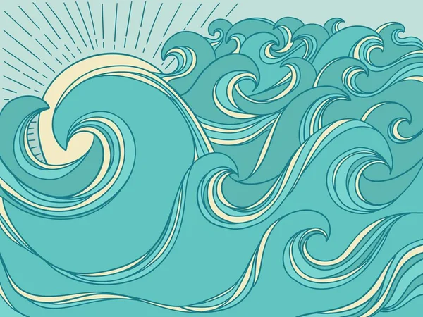 Wellen Abstrakten Hintergrund Meereswellen Handgezeichneten Blauen Illustrationshintergrund Für Design Seascape — Stockvektor