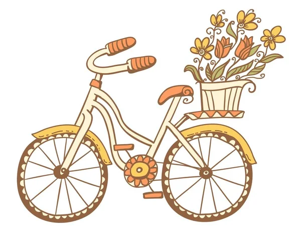 Bicicleta Mão Desenhado Vetor Cores Esboço Doodle Ilustração Bicicleta Com —  Vetores de Stock