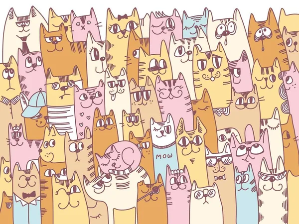 Cats Background Vector Cute Cartoon Cats Colors Vector Doodle Hand — Stock Vector