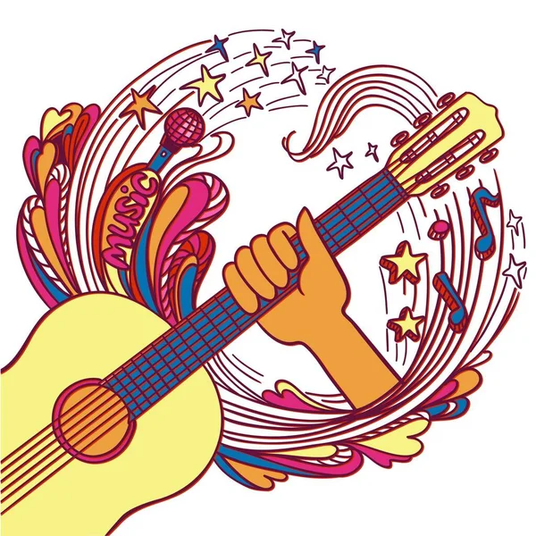 Muziek Kleur Vector Illustratie Cartoon Hand Getekend Doodle Muziek Illustratie — Stockvector